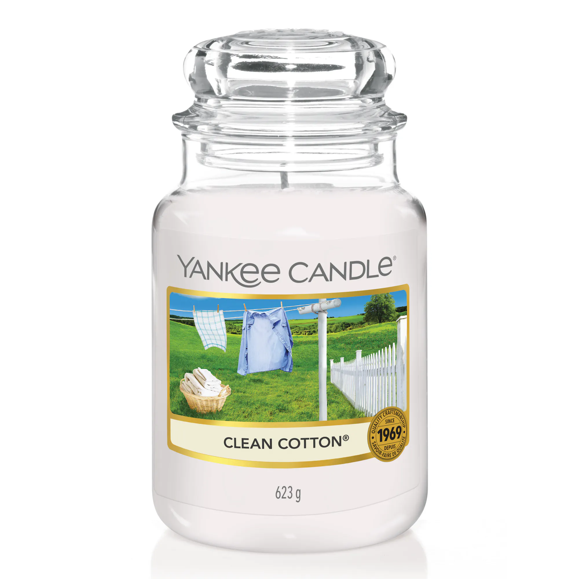 Clean Cotton® Candle Original Large Jar Candle Yankee Candle, White, 10.7cm x 16.8cm | Fresh & Clean