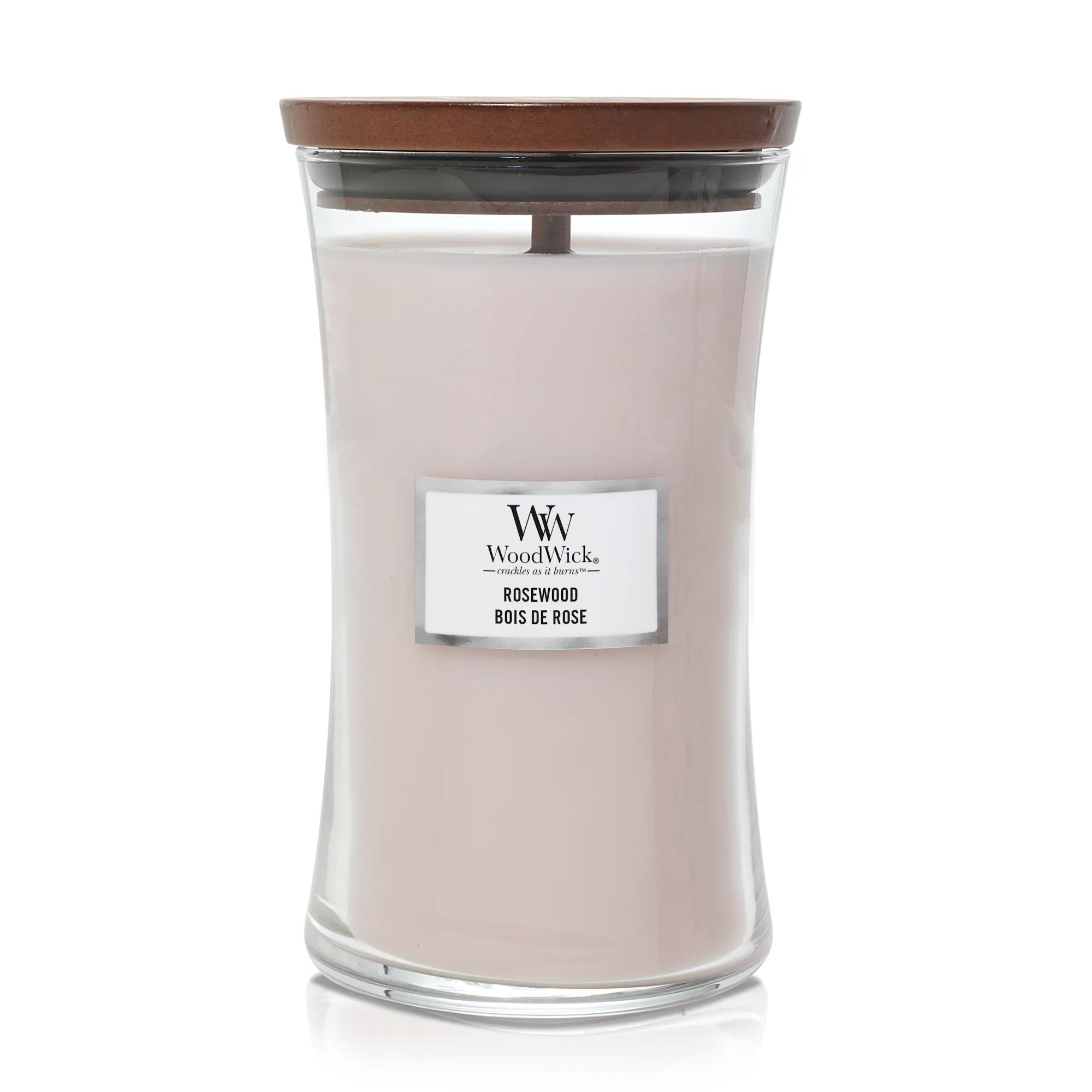 Rosewood Candle Large Hourglass Candle WoodWick, Pink, 10.2cm x 10.2cm x 17.8cm | Ambery