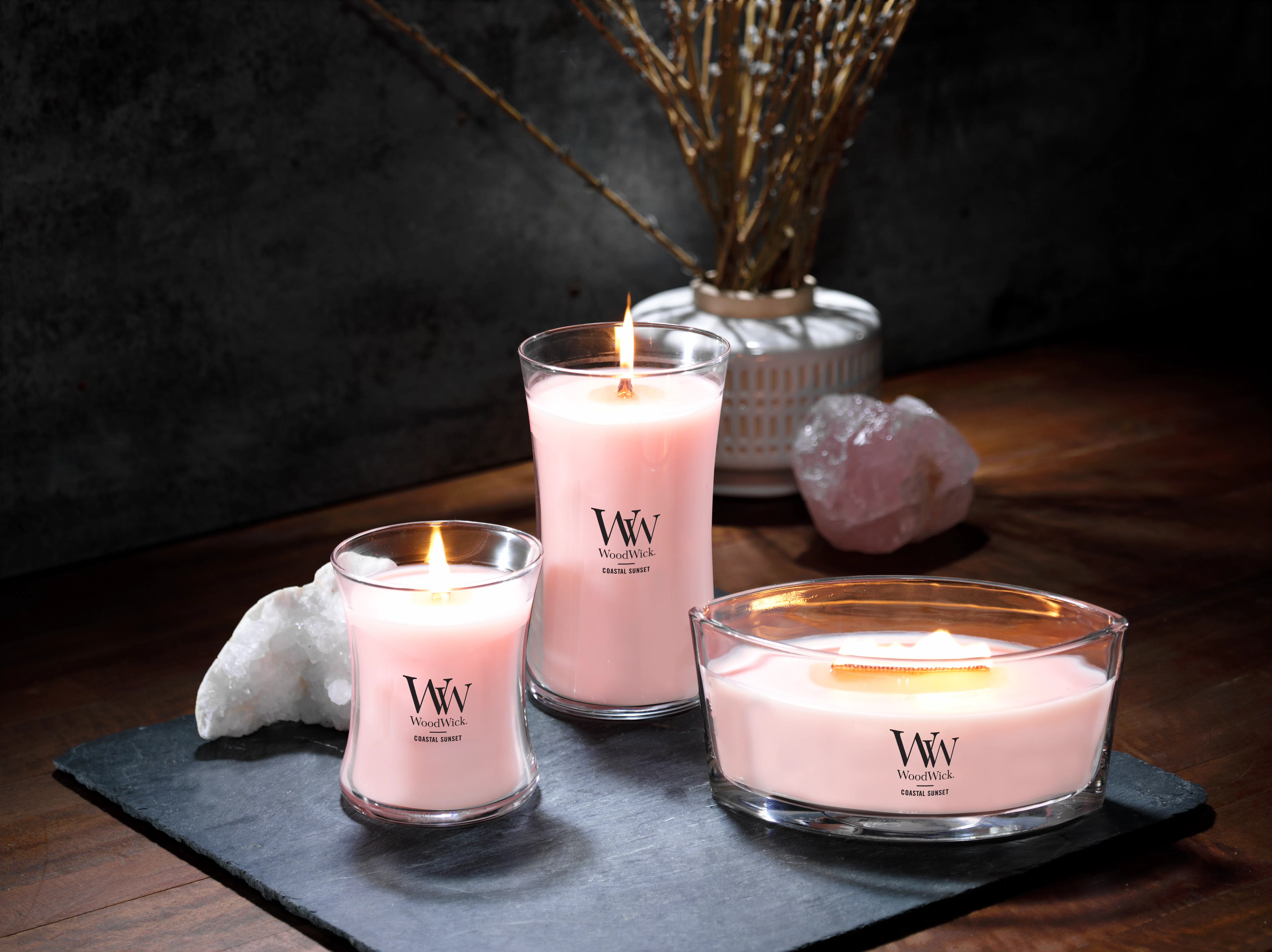 ローズクォーツキューブNo.1671 Coastal Sunset WoodWick® Ellipse Candle - Ellipse Candles | Yankee