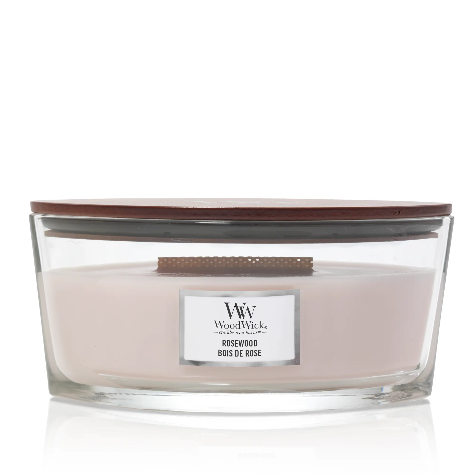 Rosewood Candle Ellipse Candle WoodWick, Pink, 9.2cm x 19.1cm x 12.1cm | Ambery