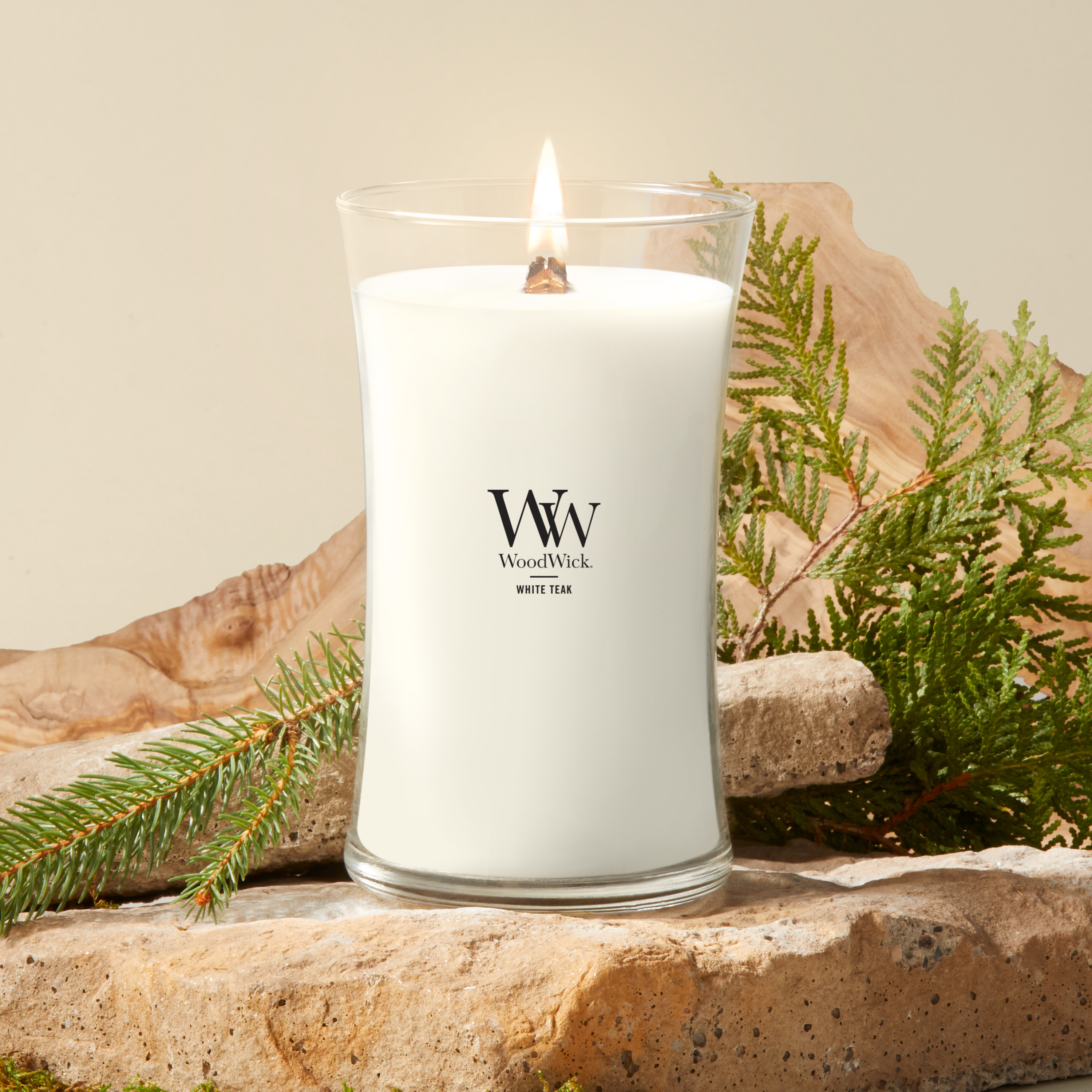 White Teak WoodWick® Large Hourglass Candle - Large Hourglass