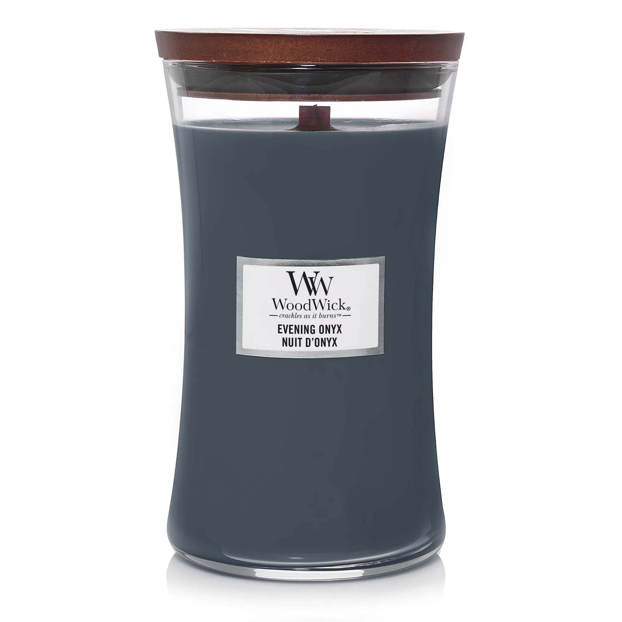 Evening Onyx Candle Large Hourglass Candle WoodWick, Grey, 10.2cm x 10.2cm x 17.8cm | Floral