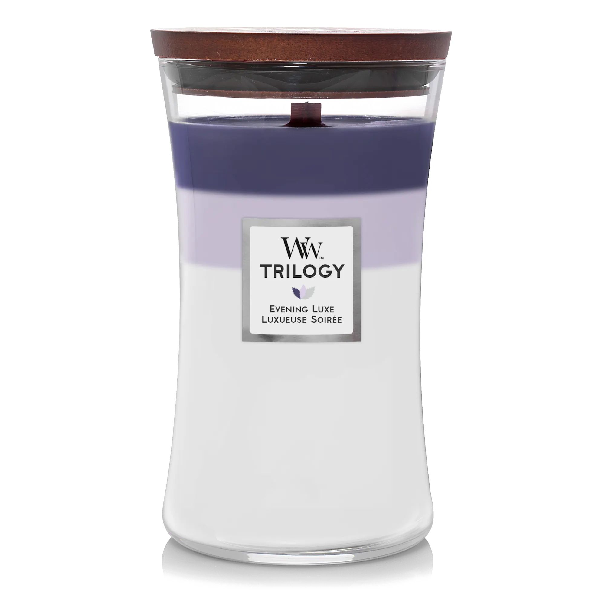 Evening Luxe Candle Large Hourglass Trilogy Candle WoodWick, 10.2cm x 10.2cm x 17.8cm