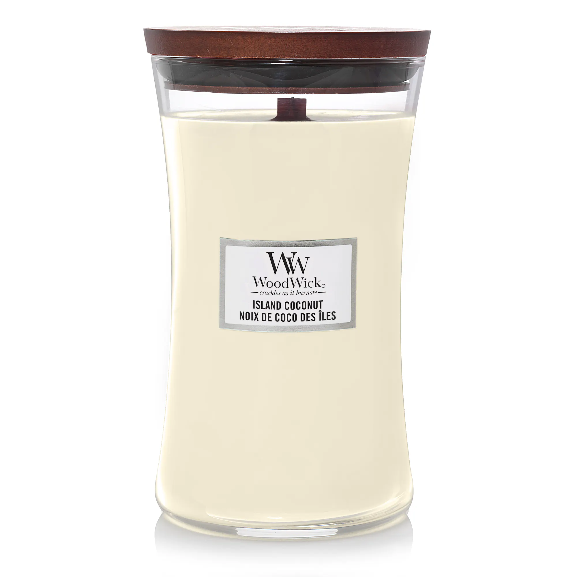 Island Coconut Candle Large Hourglass Candle WoodWick, White, 10.2cm x 10.2cm x 17.8cm | Fruity