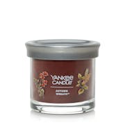 signature autumn wreath small tumbler candle with lid on top